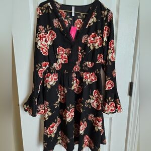 Floral Black and Red Dress